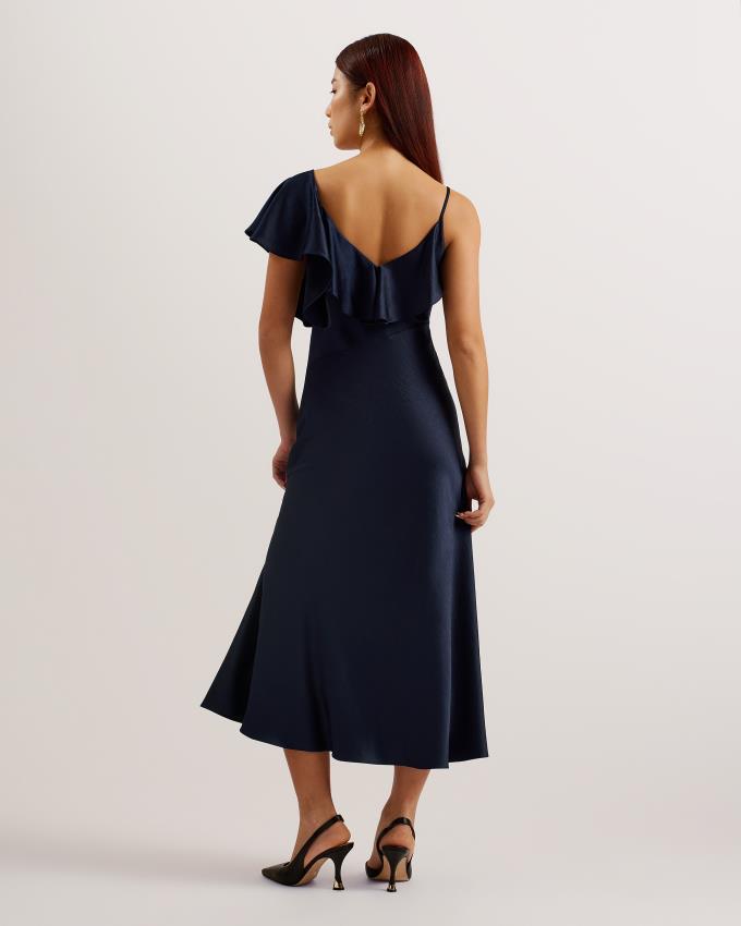 Peignoir Ted Baker Ruffle Neck Satin Midi Slip Bleu Marine Femme | TKH-89470537